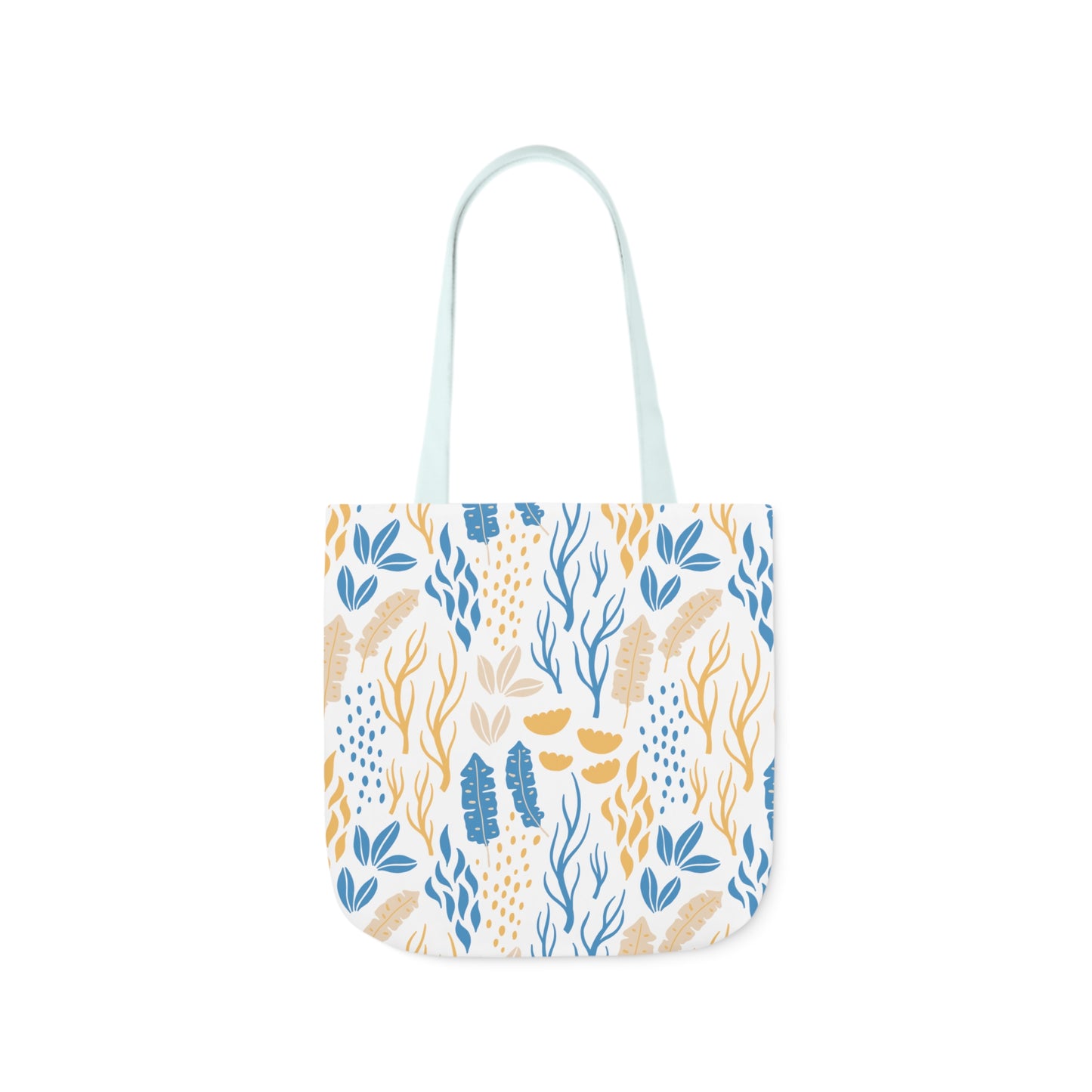 Yellow and Blue Floral Canvas Tote Bag, 2-Color Straps