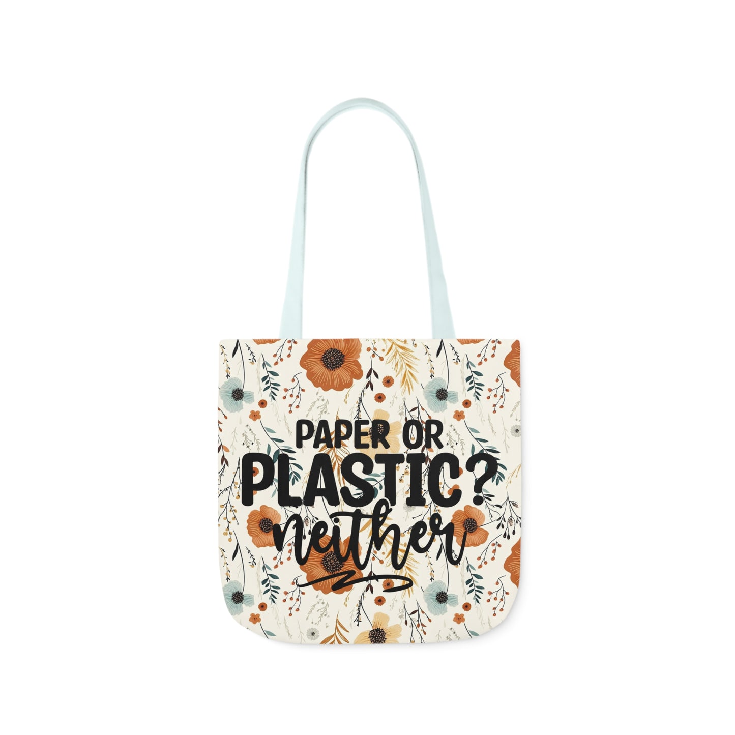 Floral Paper Or Plastic? Canvas Tote Bag, 4-Color Straps