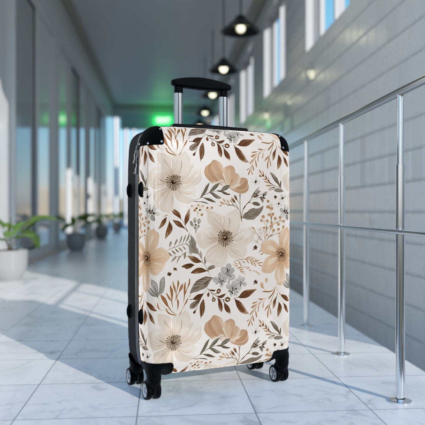 Beige Boho Floral Suitcase