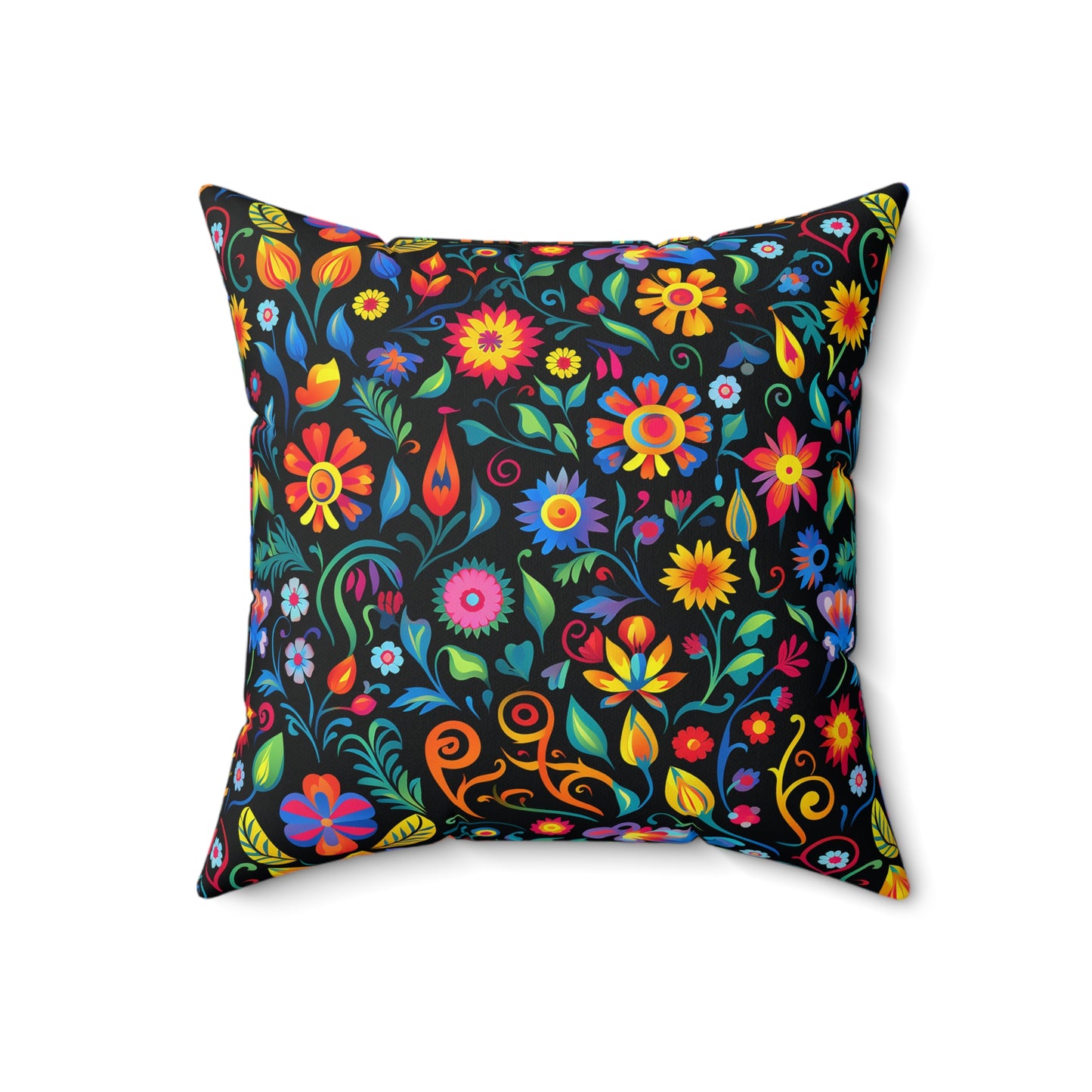 Mexican Floral Faux Suede Square Pillow