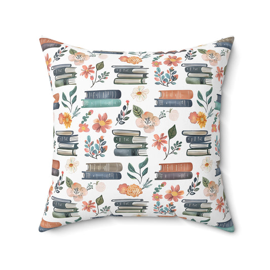 Pastel Cottagecore Books Floral Spun Polyester Square Pillow