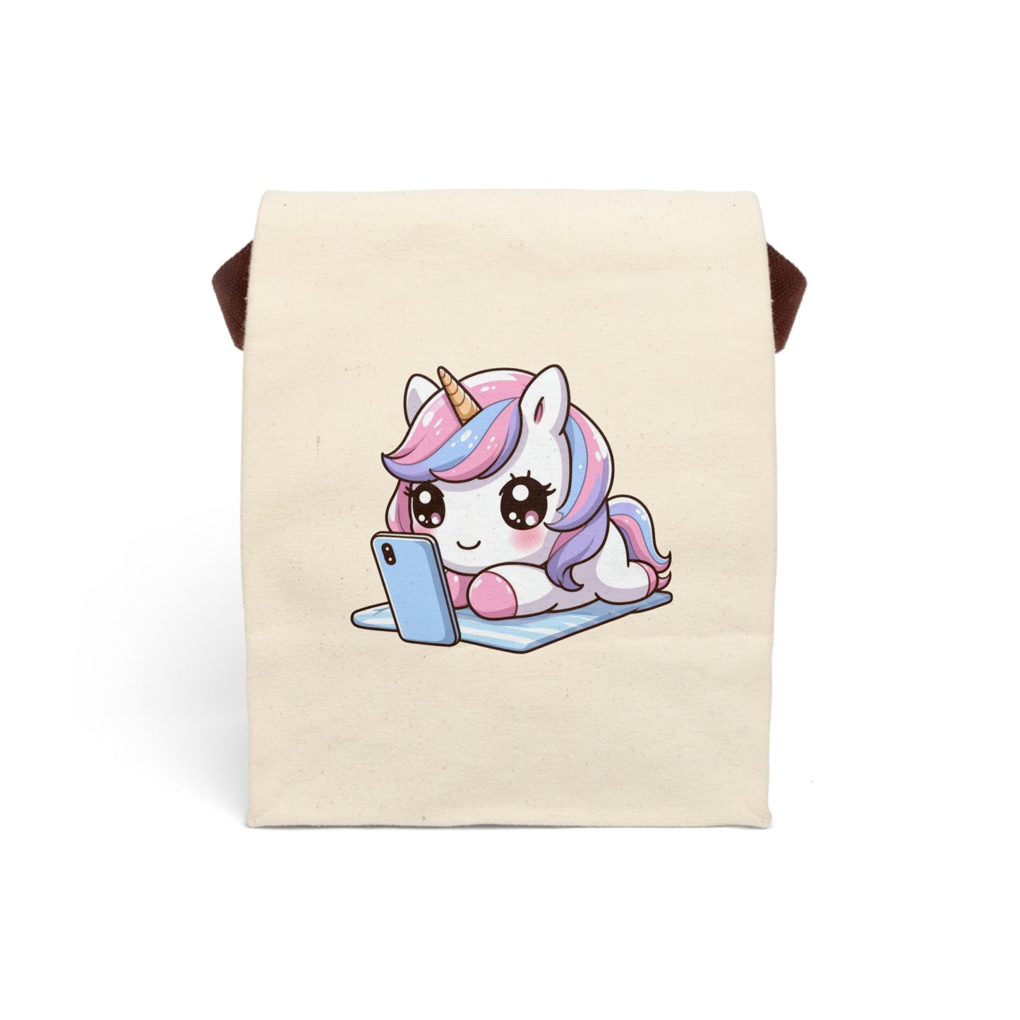 Pink Unicorn With Phone Canvas Lunch Bag With Strap