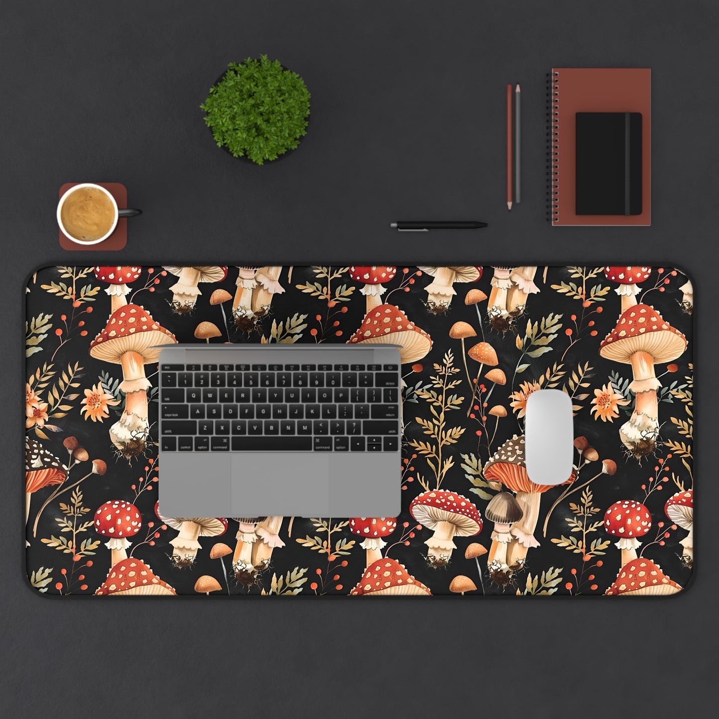 Red Mushroom Dark Desk Mat