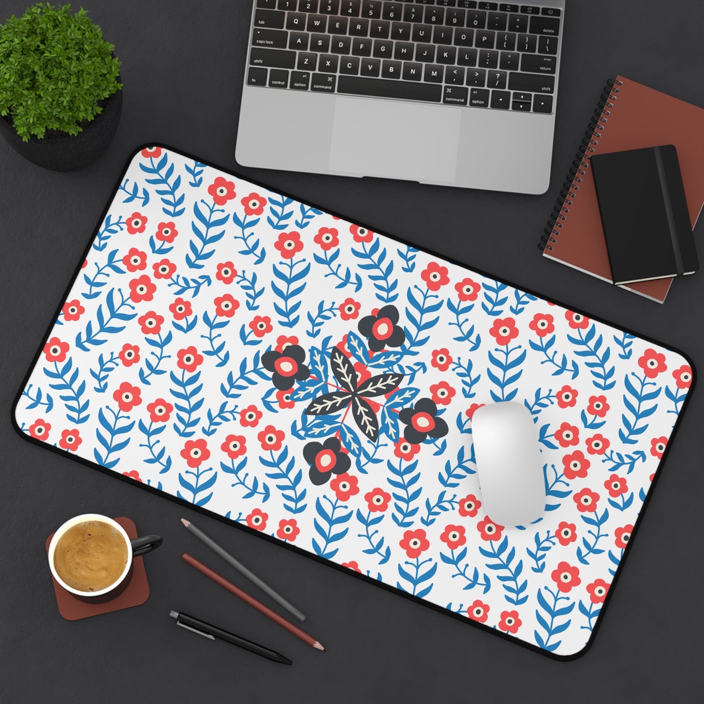 North Dreams Red Floral Desk Mat