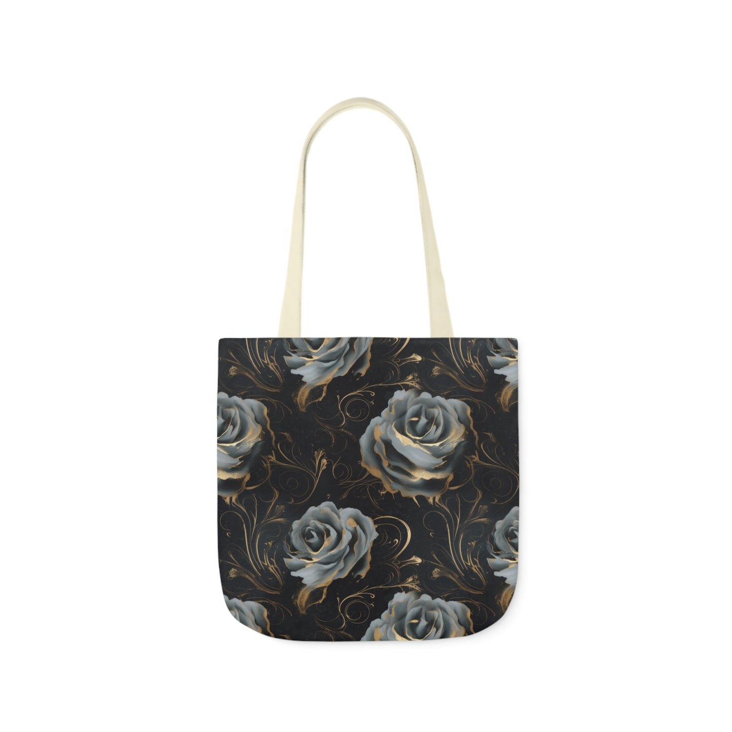 Black Blue Rose Canvas Tote Bag, 4-Color Straps