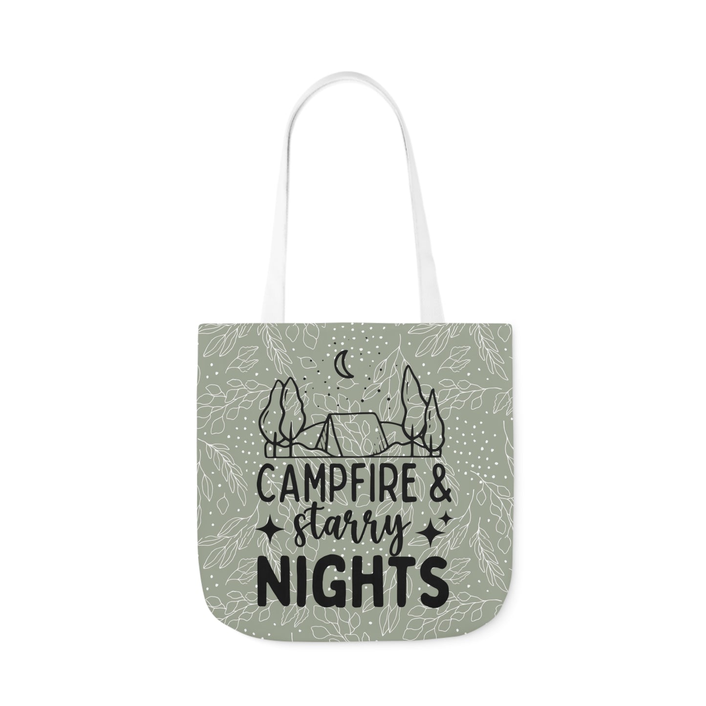 Green Floral Campfire & Starry Nights Canvas Tote Bag, 3-Color Straps