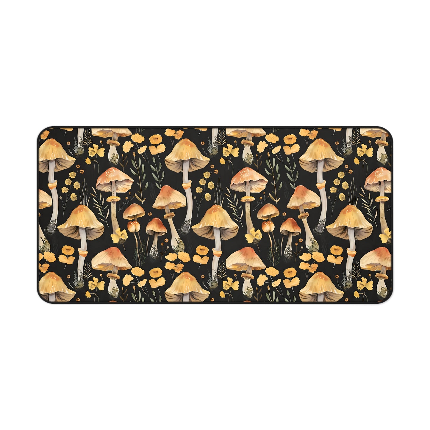 Yellow Mushroom Dark Desk Mat