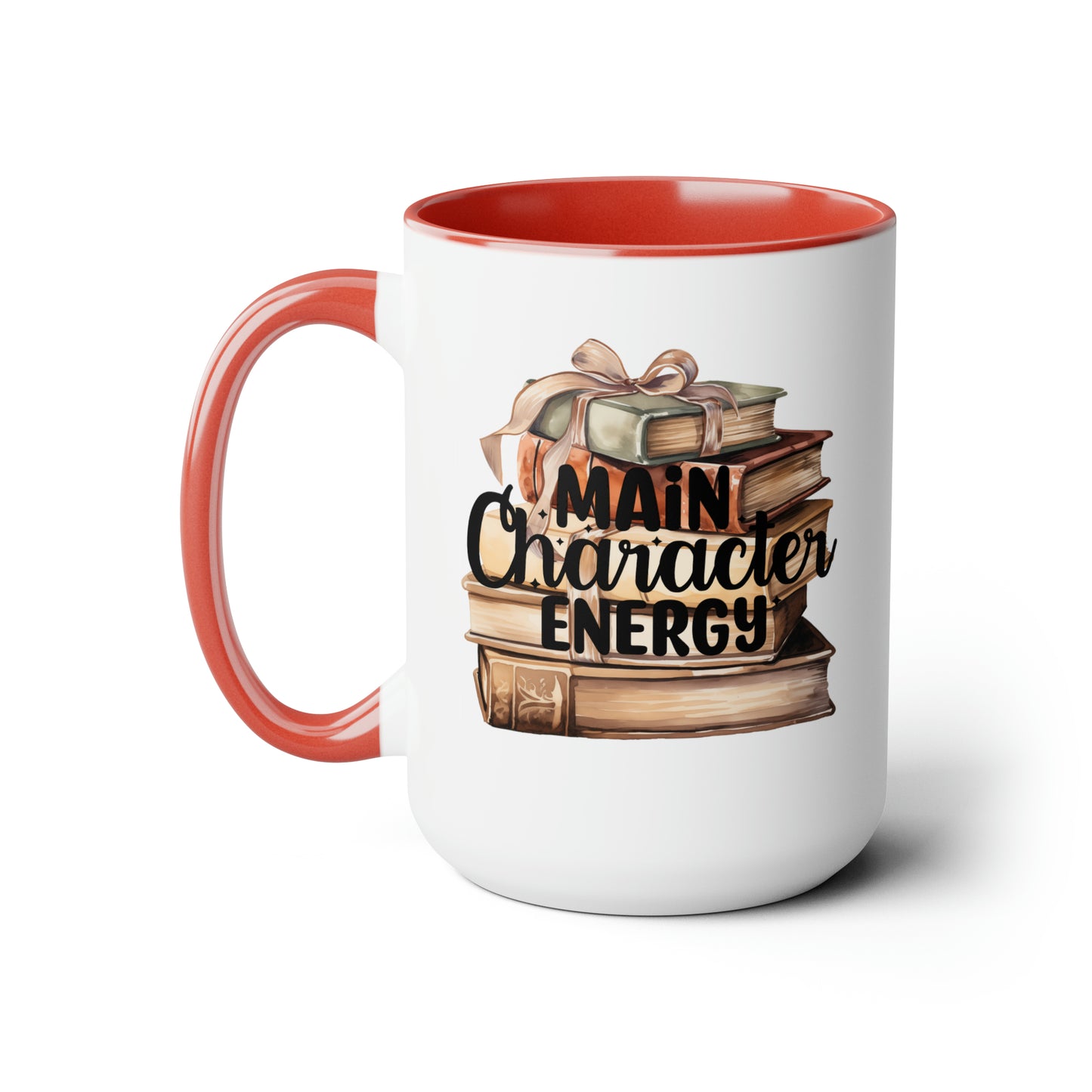 Main Character Energy Book Stack Two-Tone Coffee Mugs, 15oz