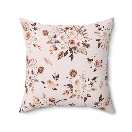 Pink Floral Spun Polyester Square Pillow