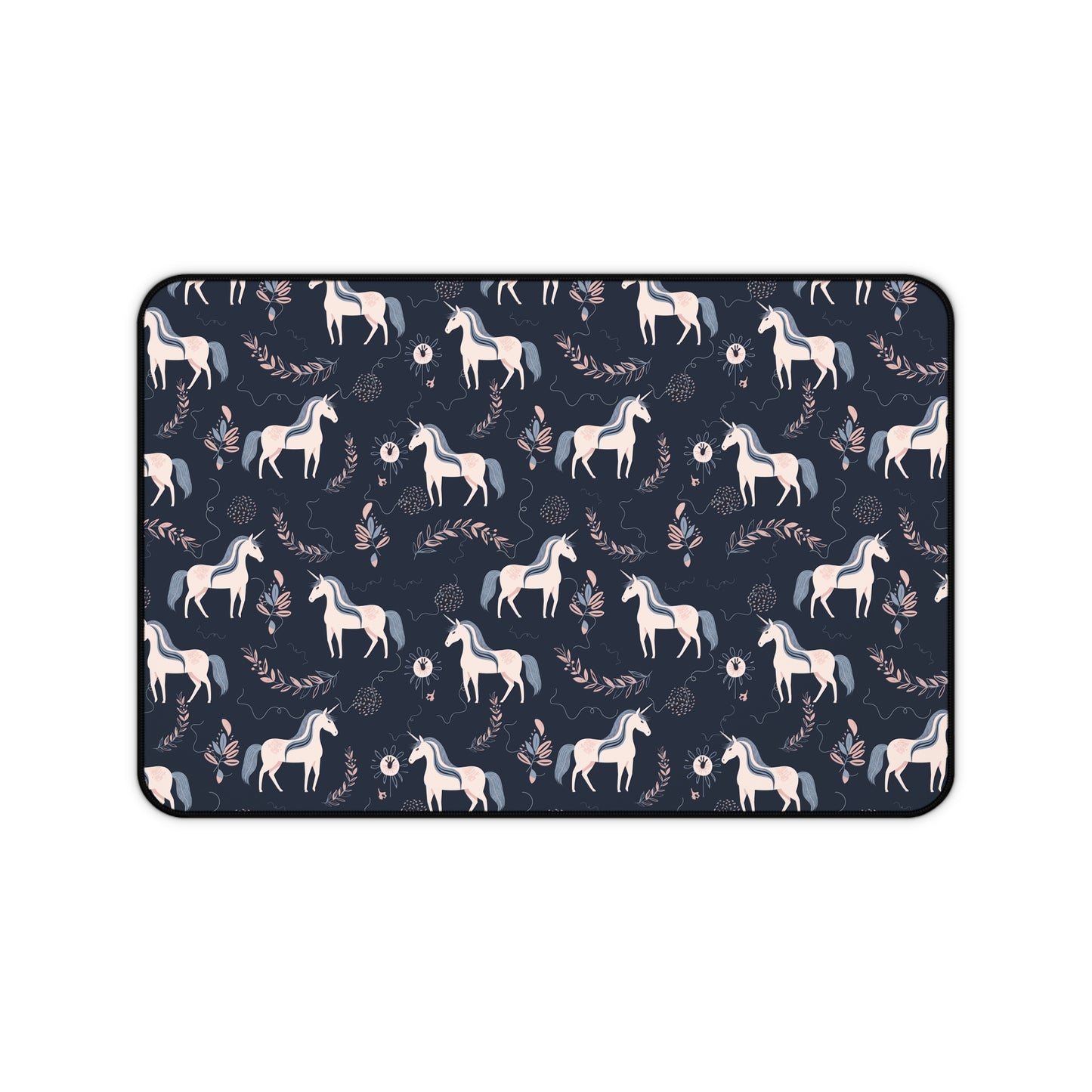 Pink and Navy Unicorn Floral Desk Mat