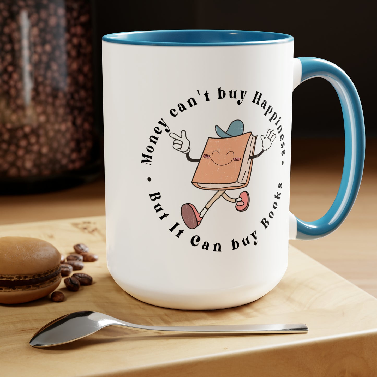 Money Can't Buy Happiness But It Can Buy Books Two-Tone Coffee Mugs, 15oz