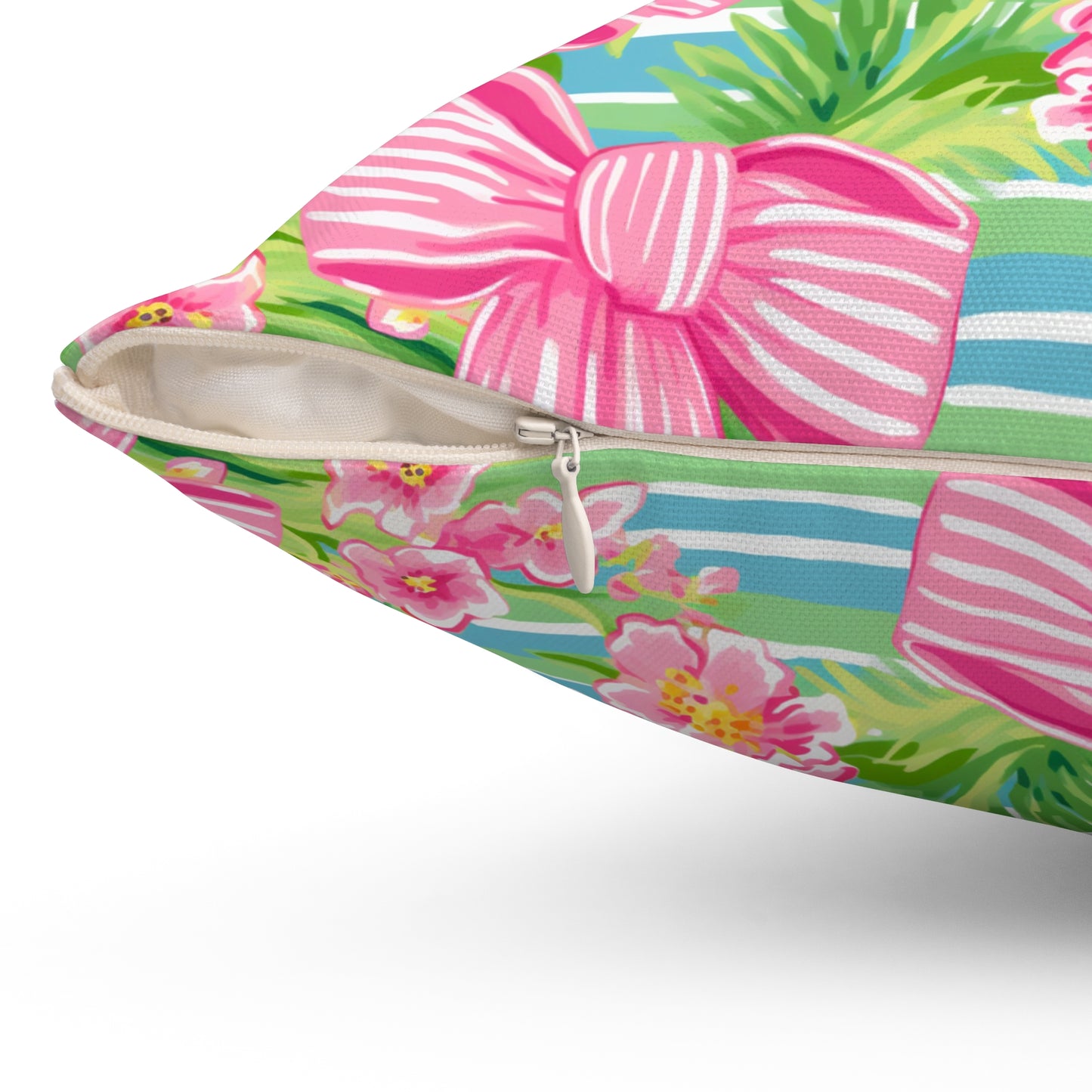 Pink Striped Bows Spun Polyester Square Pillow