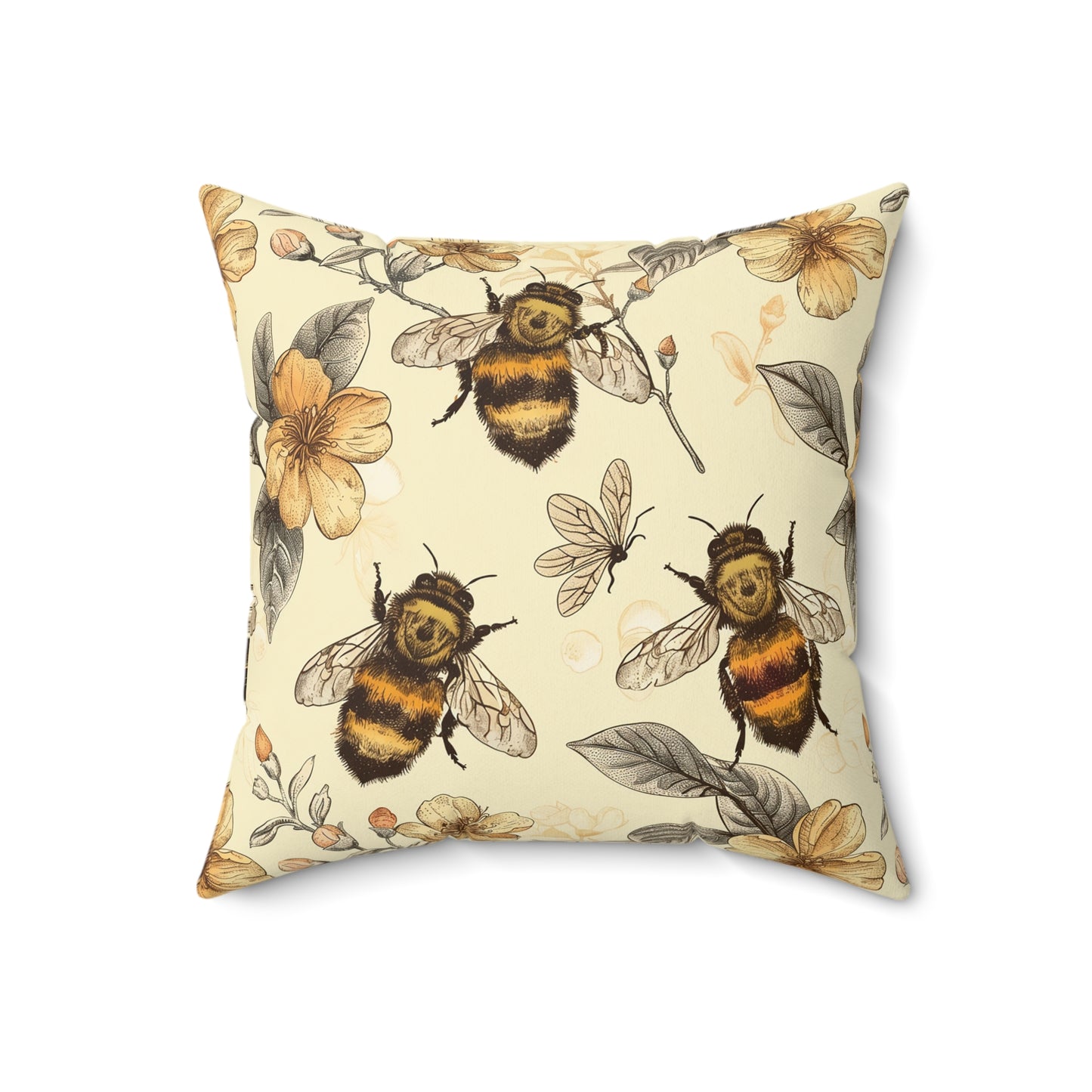 Vintage Bees Faux Suede Square Pillow