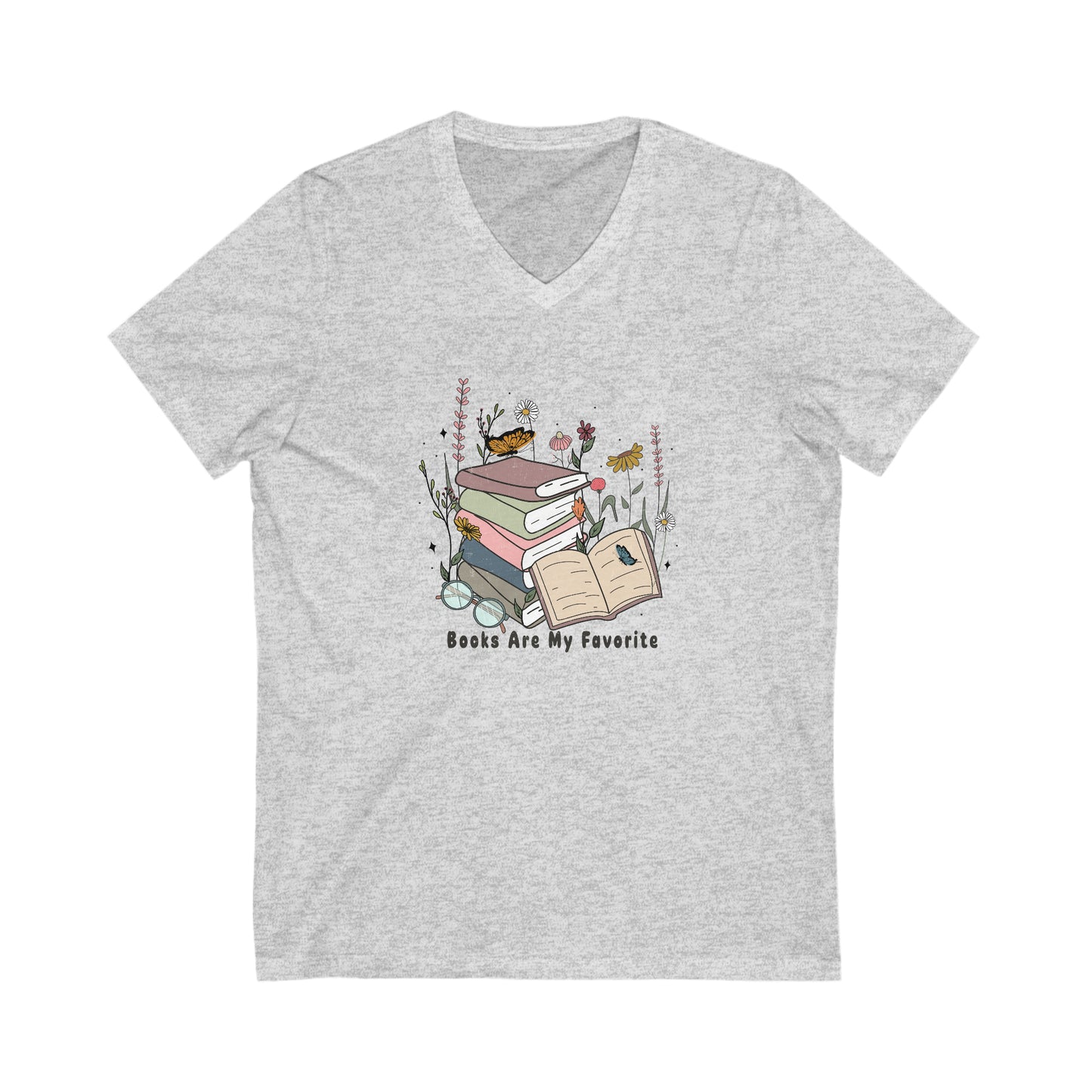 Books are my Favorite Graphic Unisex Jersey Short Sleeve V-Neck Tee