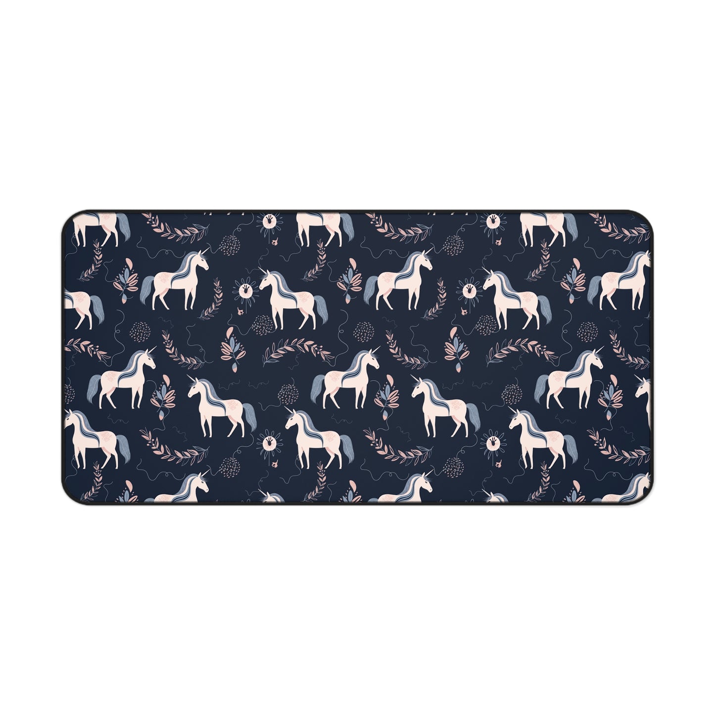 Pink and Navy Unicorn Floral Desk Mat