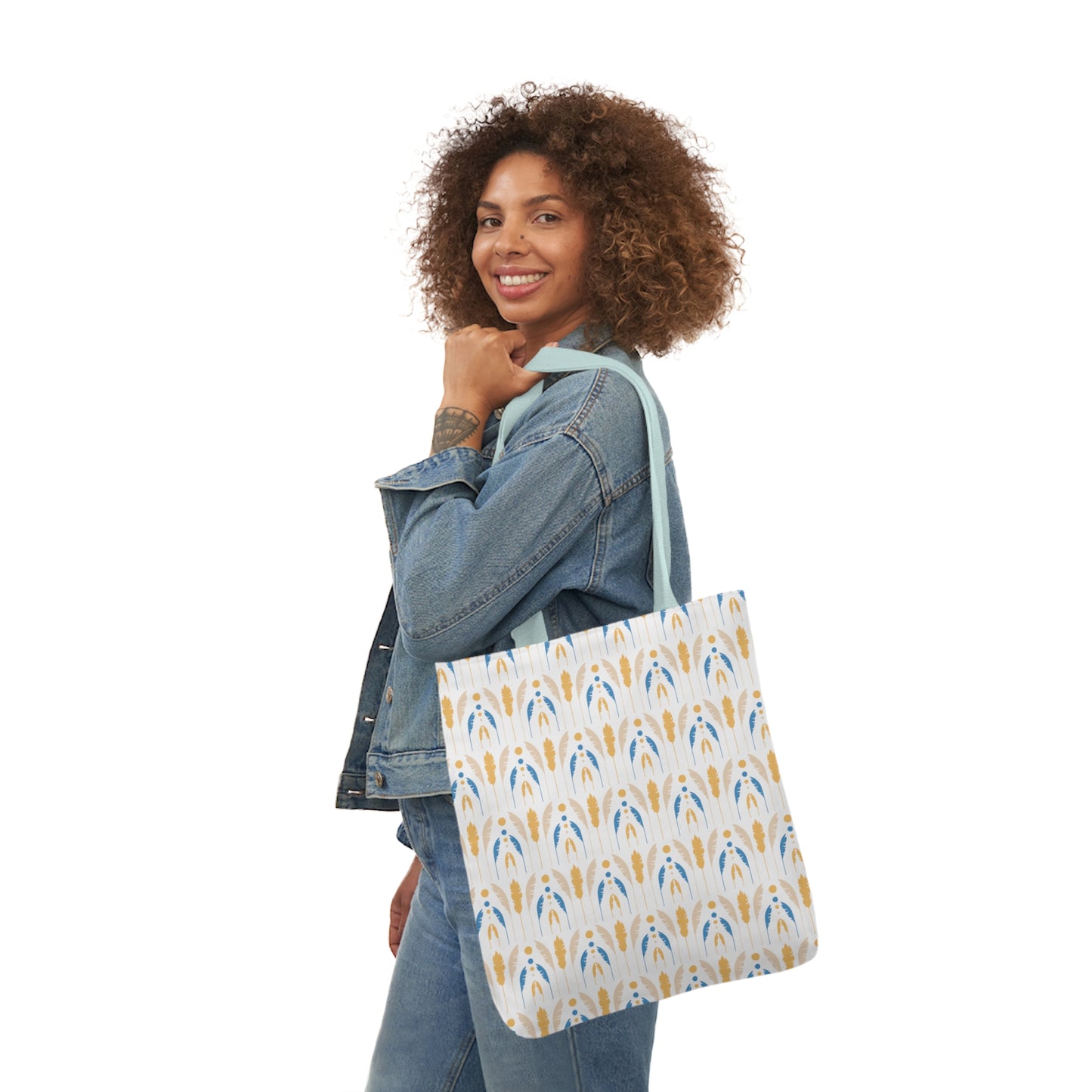 Yellow and Blue Fronds Canvas Tote Bag, 3-Color Straps