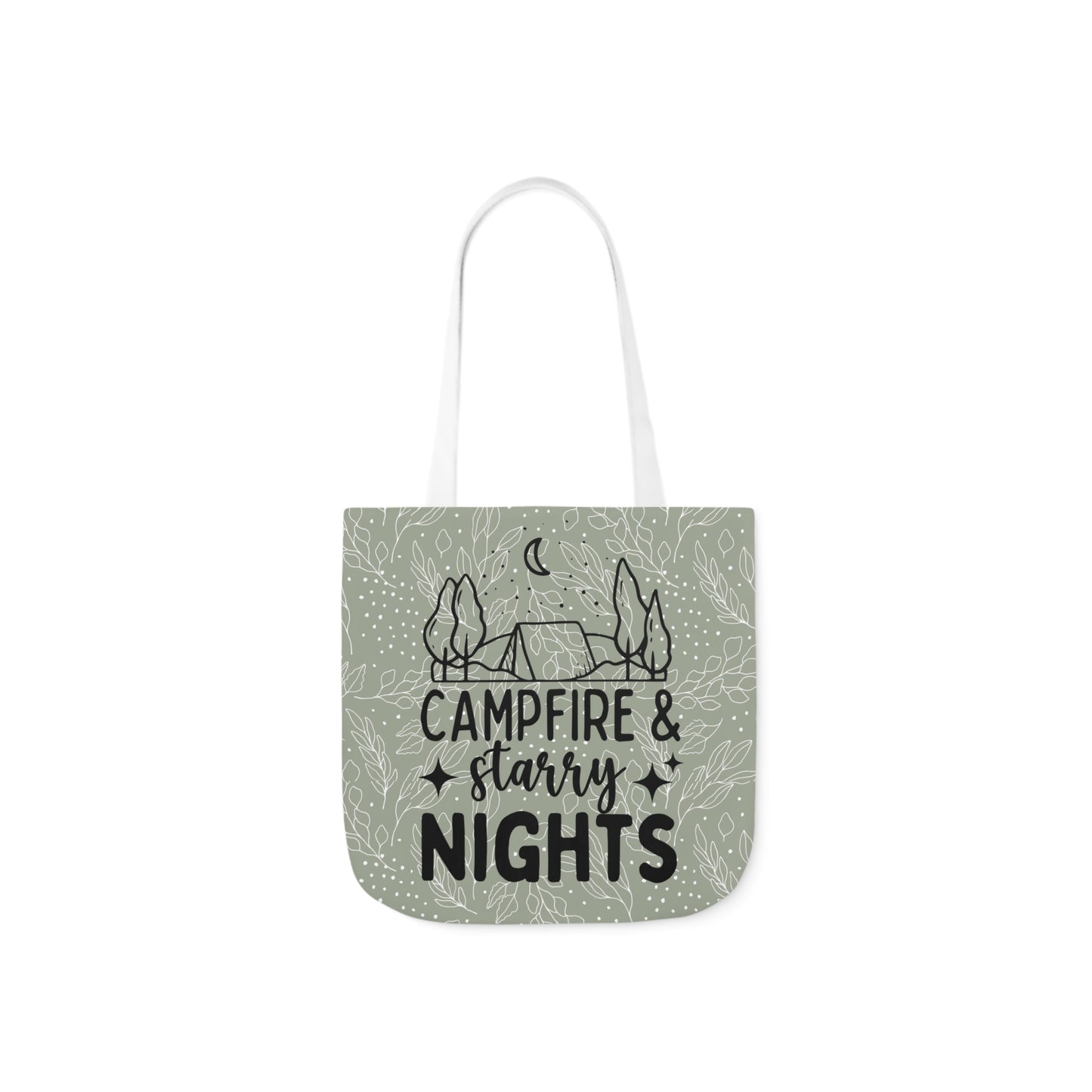 Green Floral Campfire & Starry Nights Canvas Tote Bag, 3-Color Straps