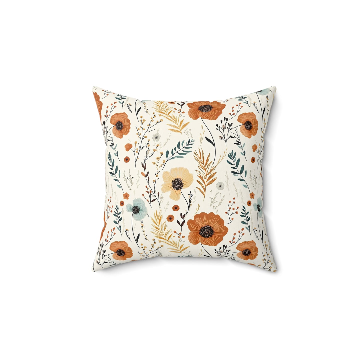 Floral Accent Spun Polyester Square Pillow