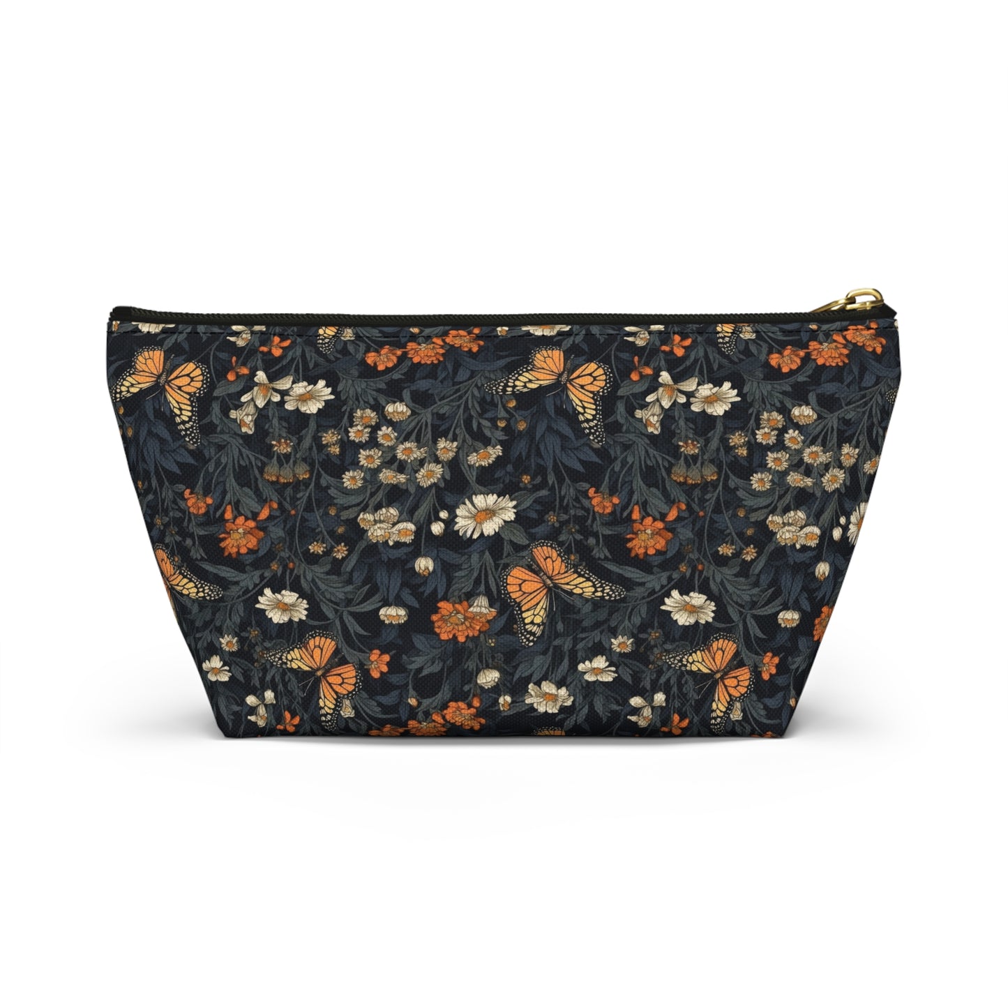 Dark Monarch Butterfly Floral Accessory Pouch w T-bottom