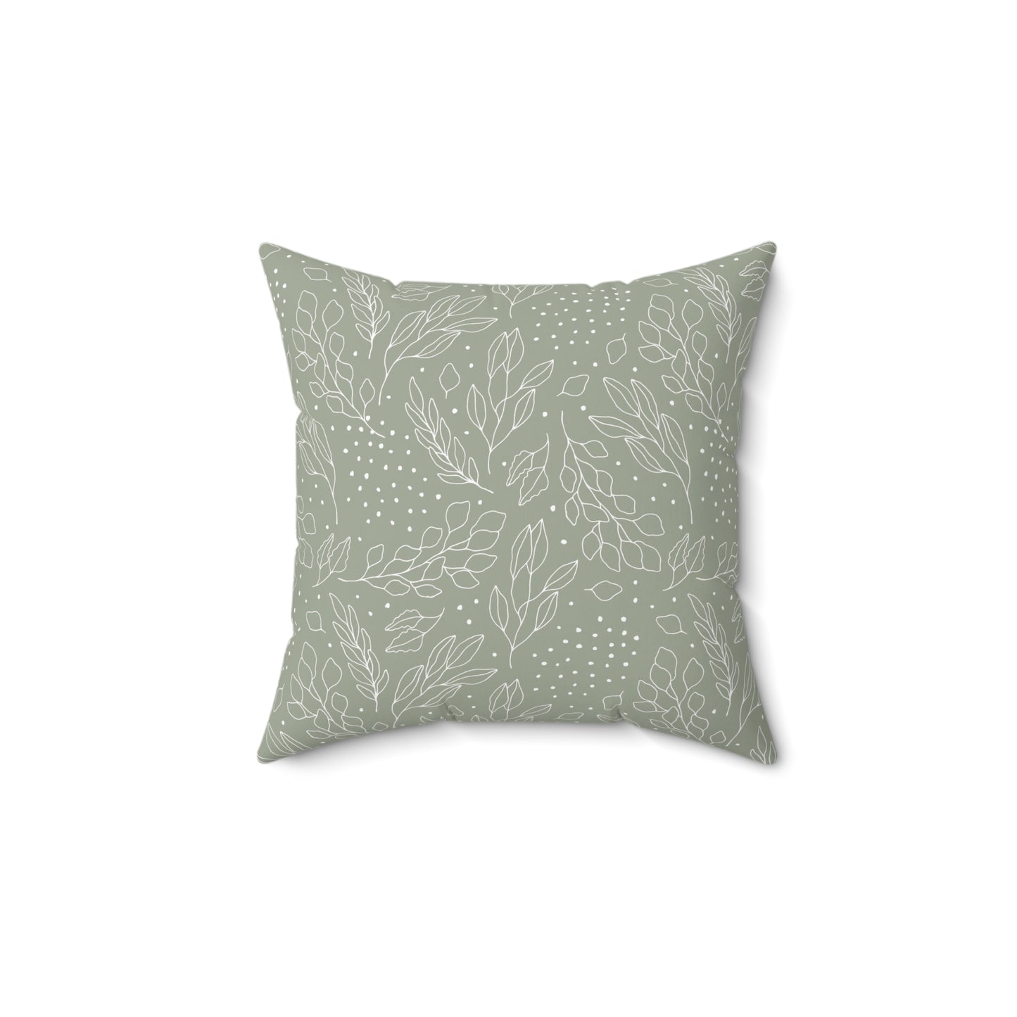 Green Floral Accent Spun Polyester Square Pillow