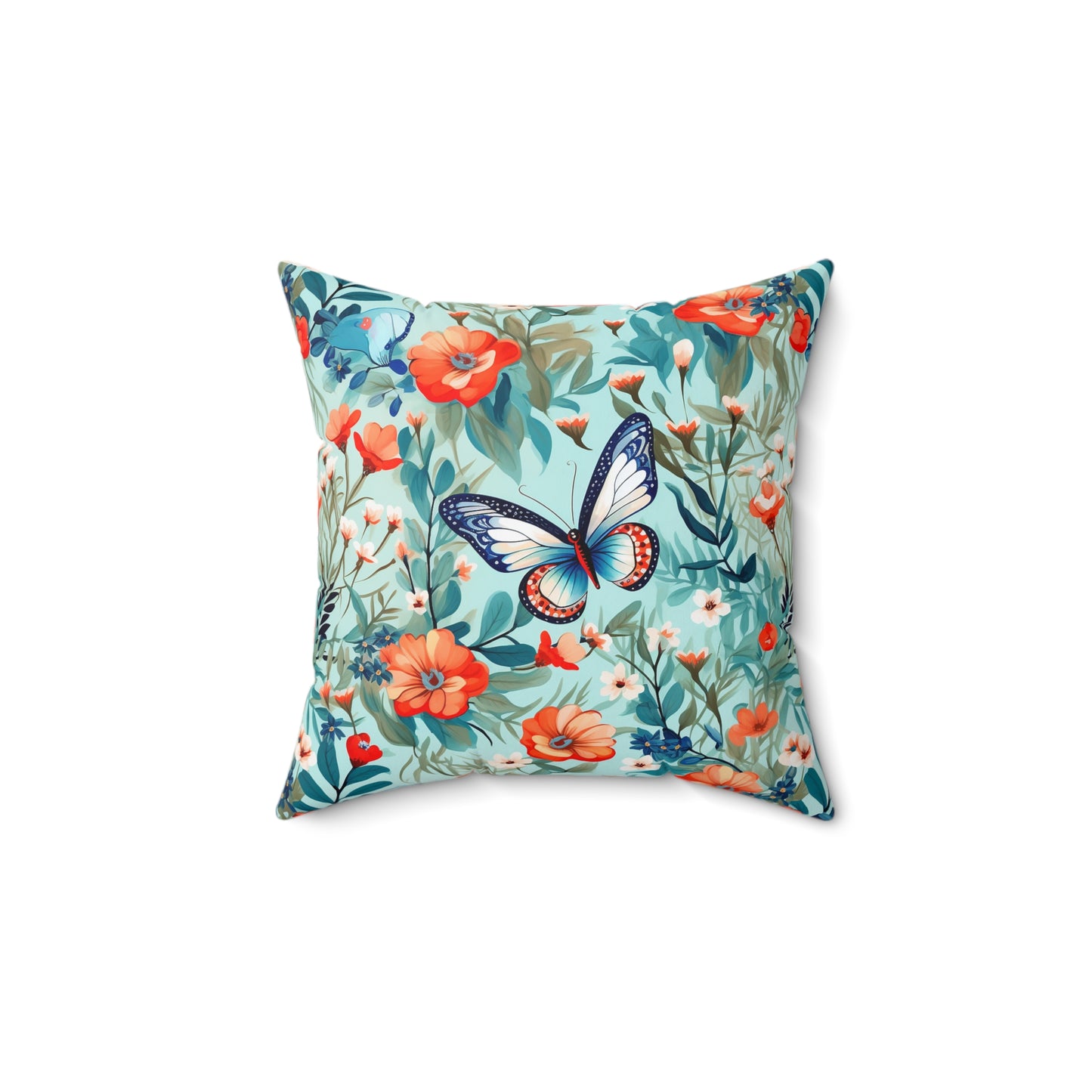 Butterfly Floral Faux Suede Square Pillow