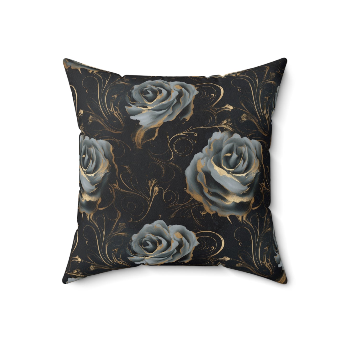 Black Blue Rose Spun Polyester Square Pillow