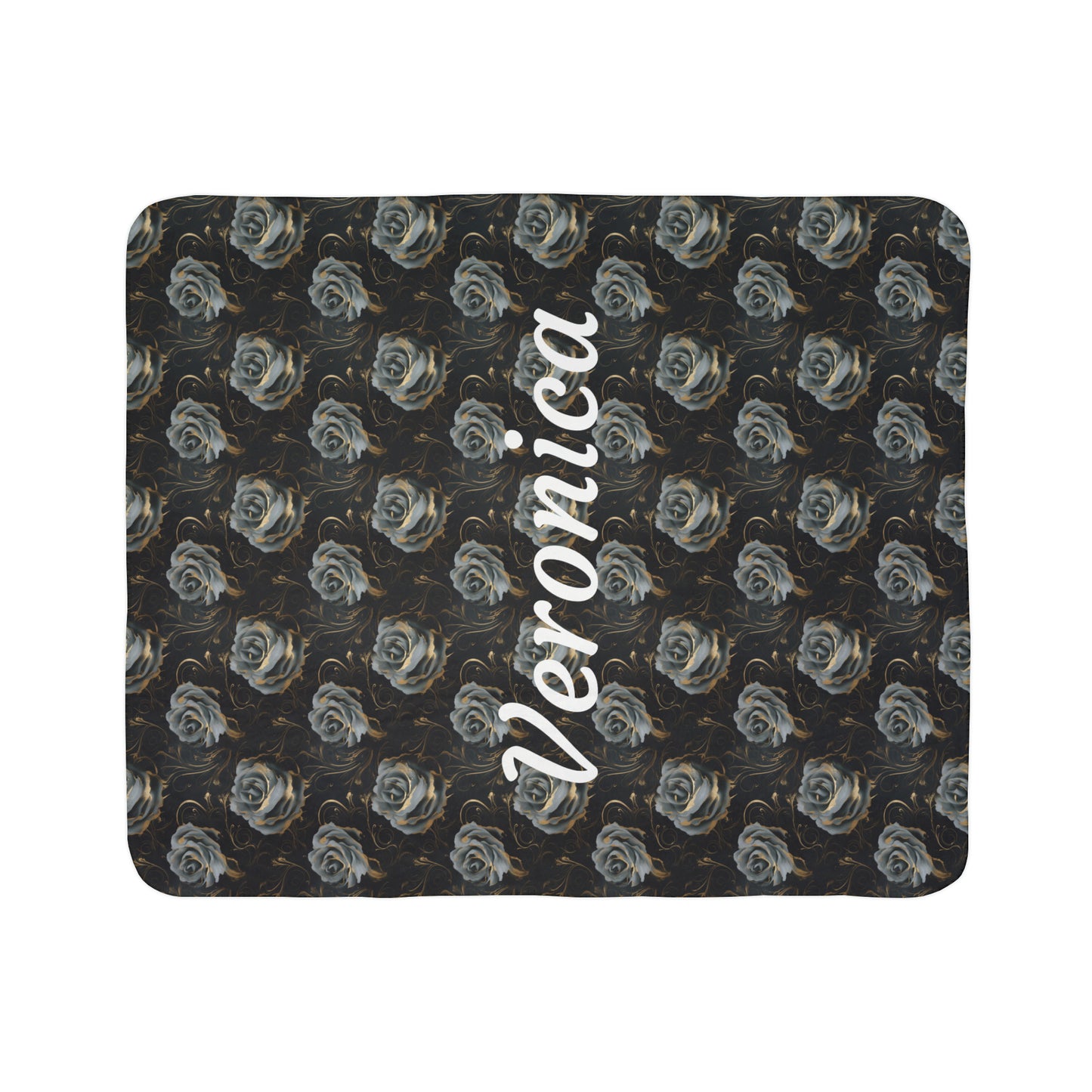 Personalized Black Rose Fleece Sherpa Blanket