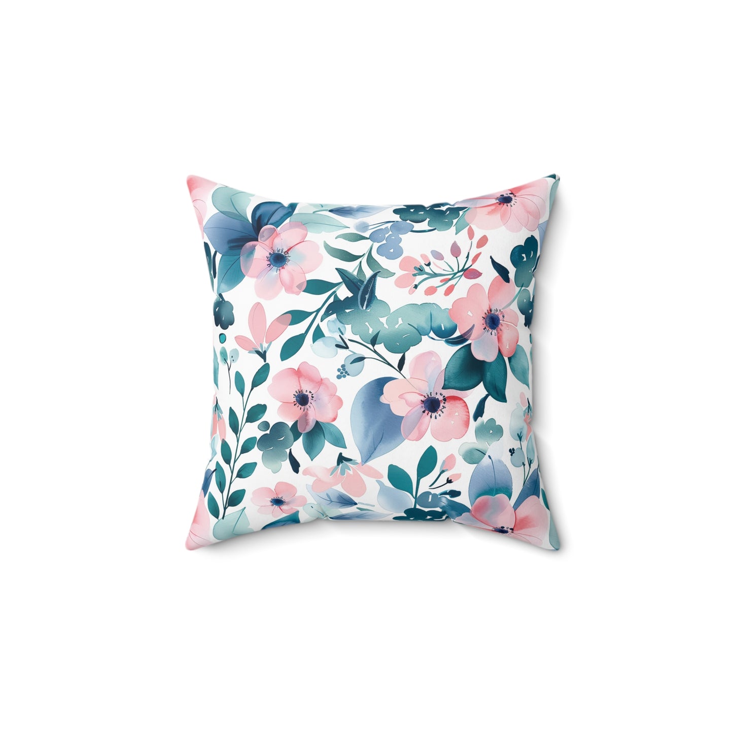 Pink and Teal Floral Faux Suede Square Pillow