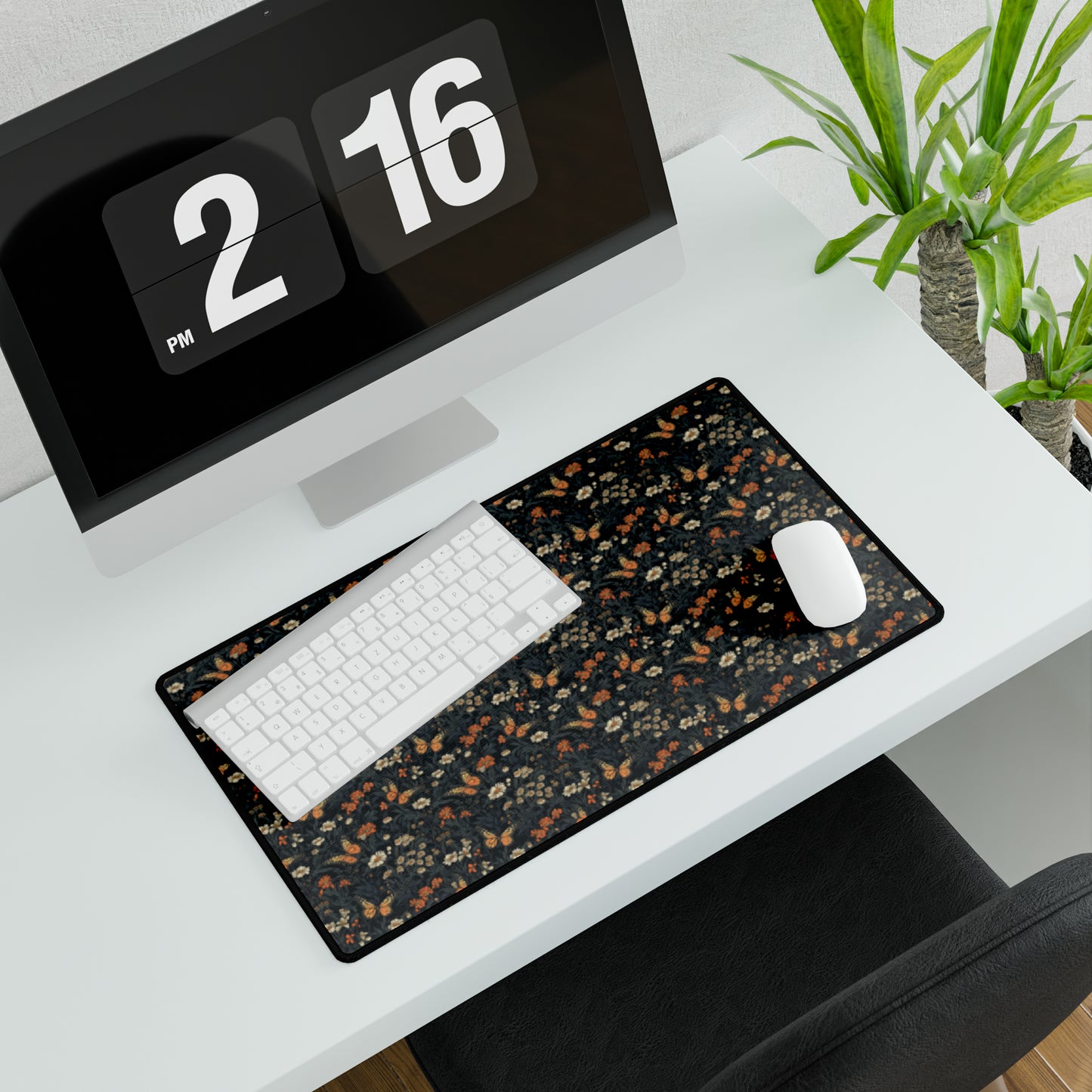 Dark Monarch Butterfly Floral Desk Mat