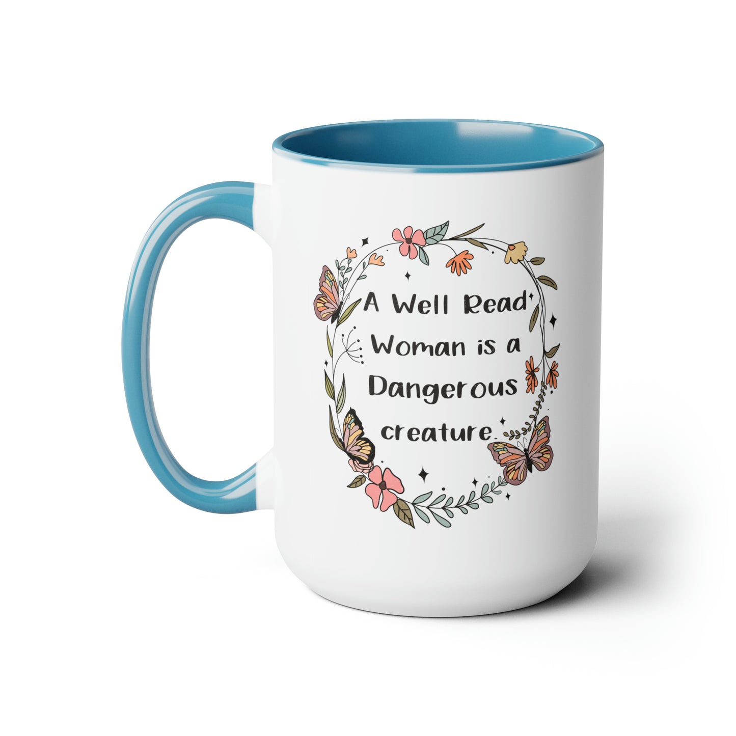 A Well Read Woman is a Dangerous Creature Two-Tone Coffee Mugs, 15oz