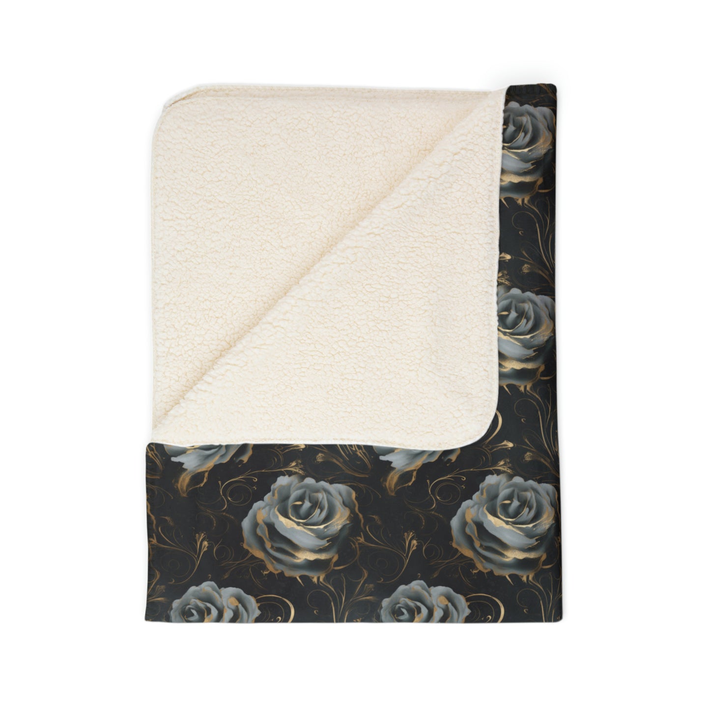 Personalized Black Rose Fleece Sherpa Blanket