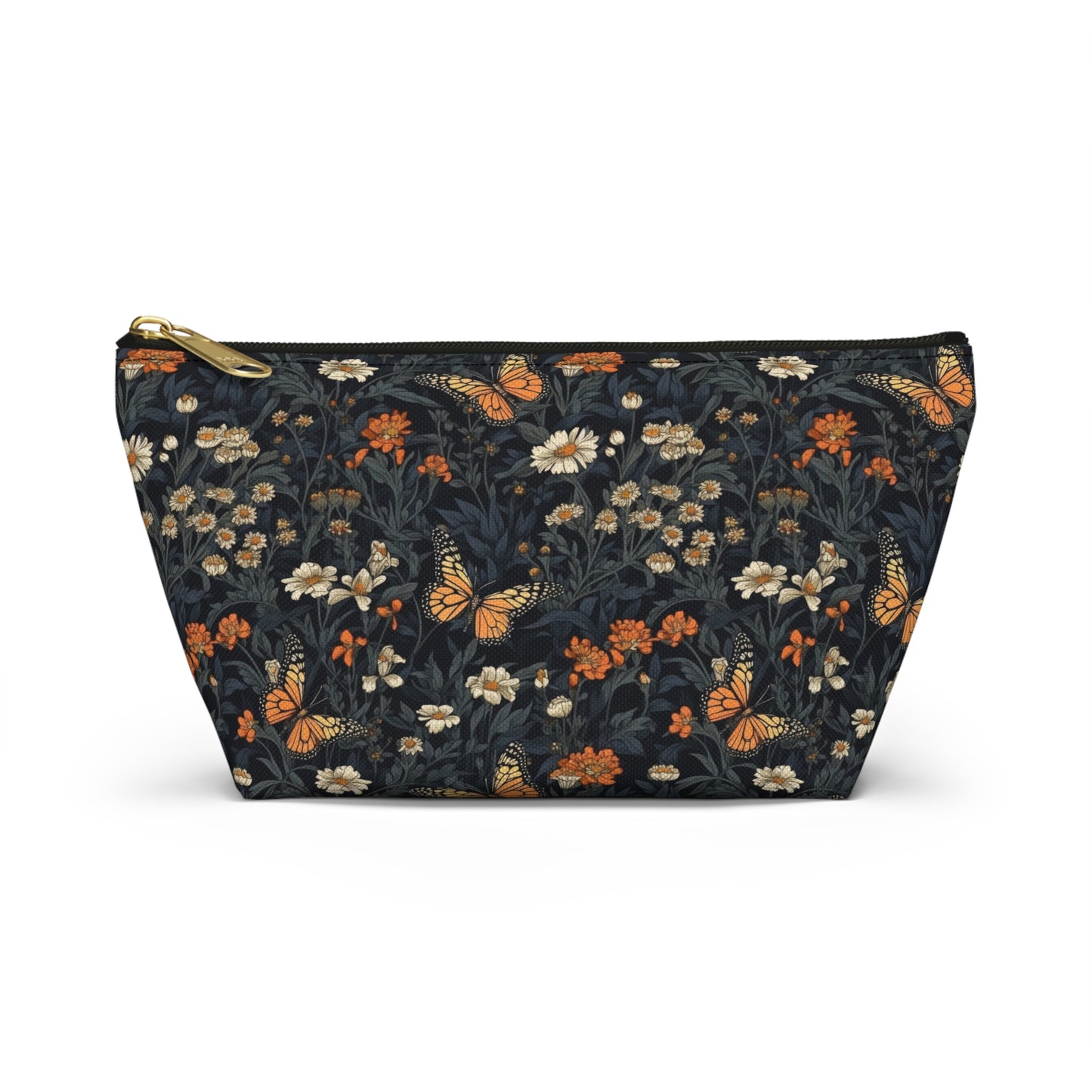 Dark Monarch Butterfly Floral Accessory Pouch w T-bottom