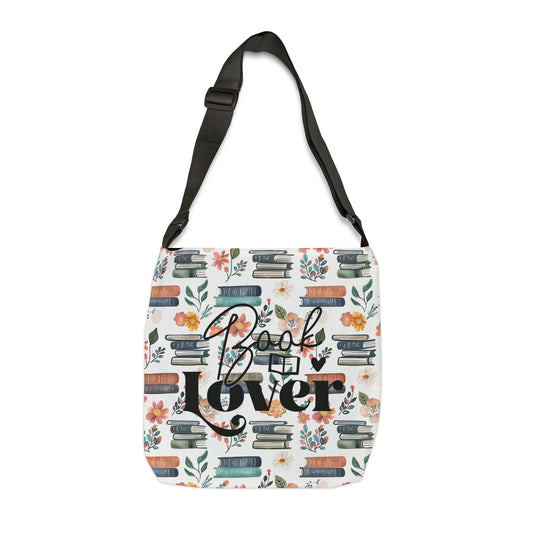 Pastel Cottagecore Books Floral Book Lover Adjustable Tote Bag