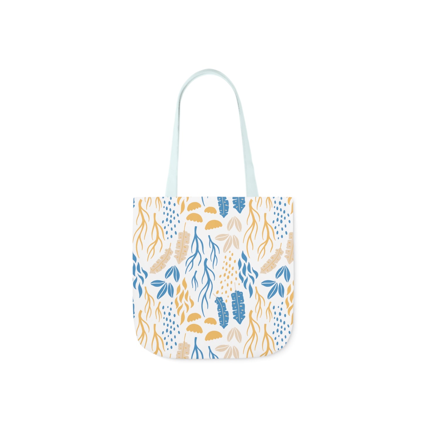 Yellow and Blue Floral Canvas Tote Bag, 2-Color Straps