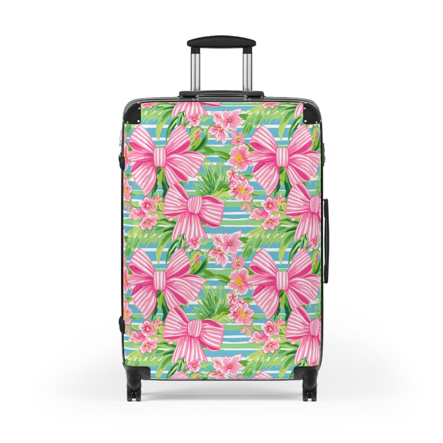 Preppy Pink Bows Striped Suitcase