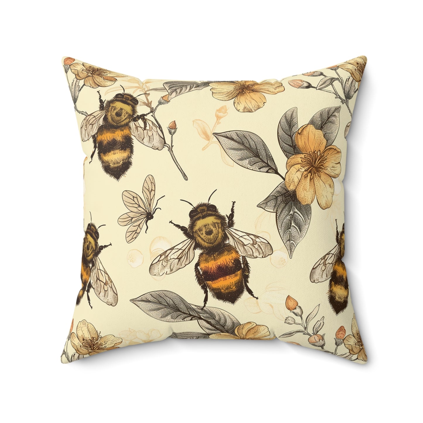 Vintage Bees Faux Suede Square Pillow