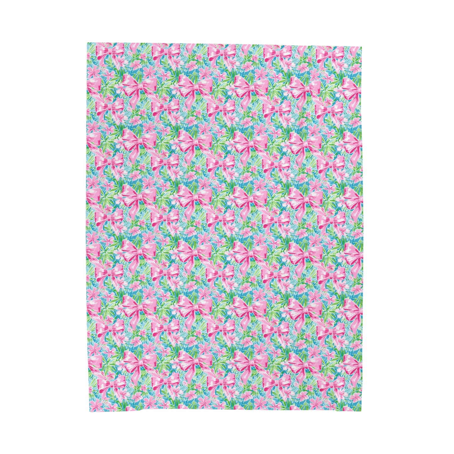 Preppy Pink Bows Bright Floral Velveteen Plush Blanket