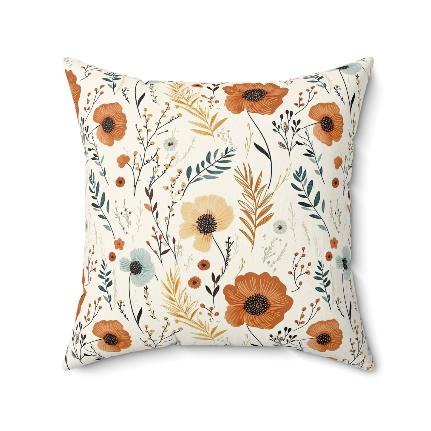 Floral Accent Spun Polyester Square Pillow