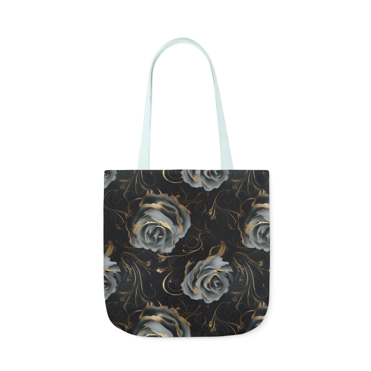 Black Blue Rose Canvas Tote Bag, 4-Color Straps