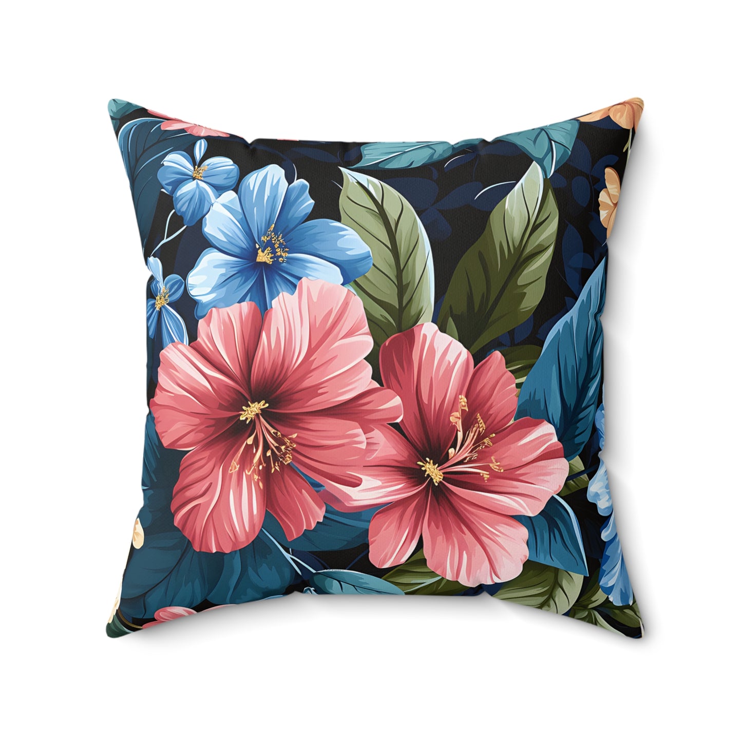 Dark Tropical Floral Spun Polyester Square Pillow