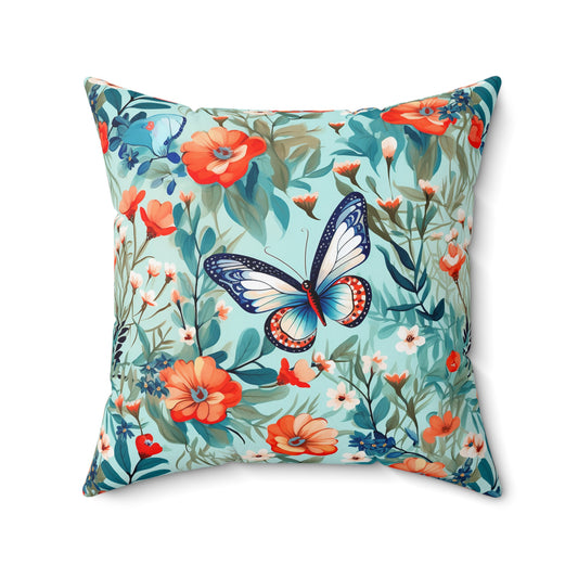 Butterfly Floral Faux Suede Square Pillow