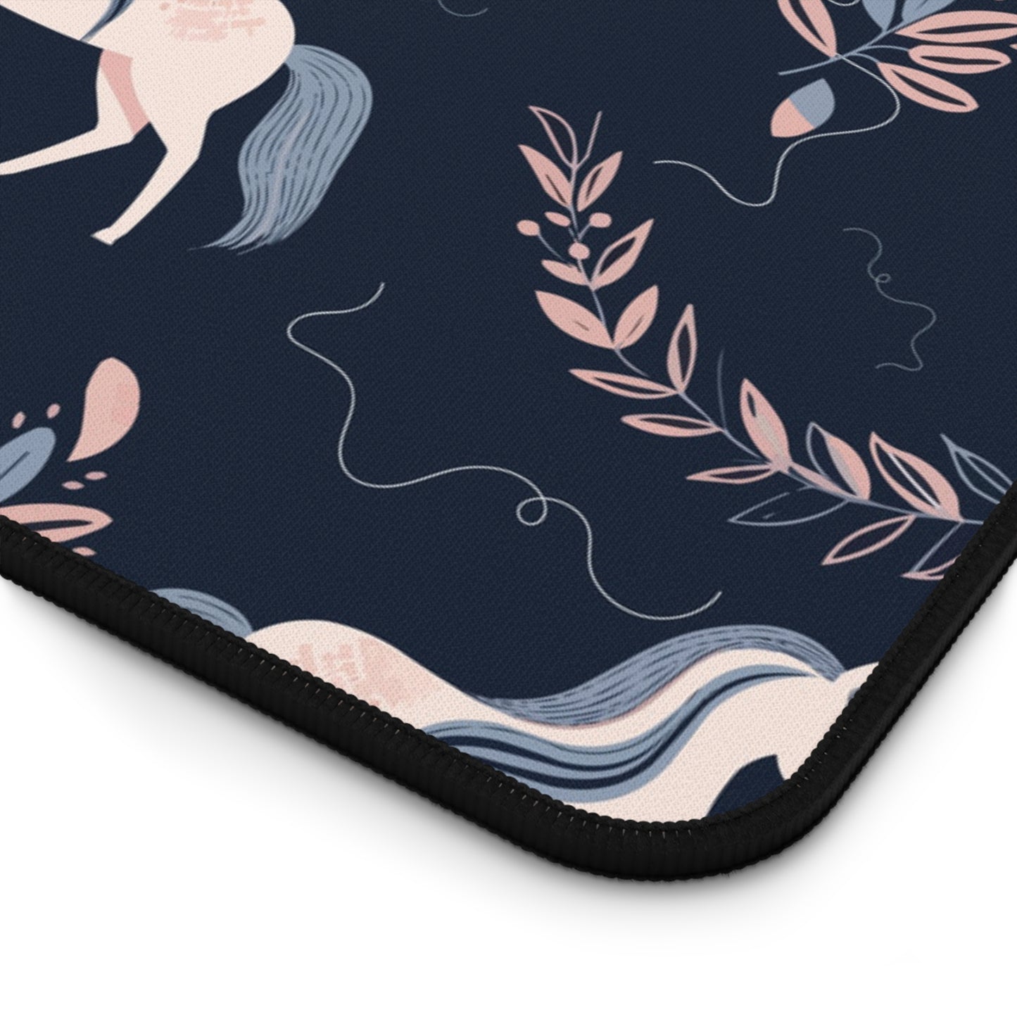 Pink and Navy Unicorn Floral Desk Mat