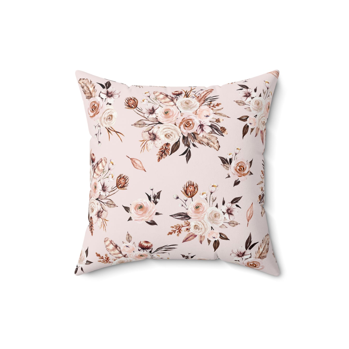 Pink Floral Spun Polyester Square Pillow