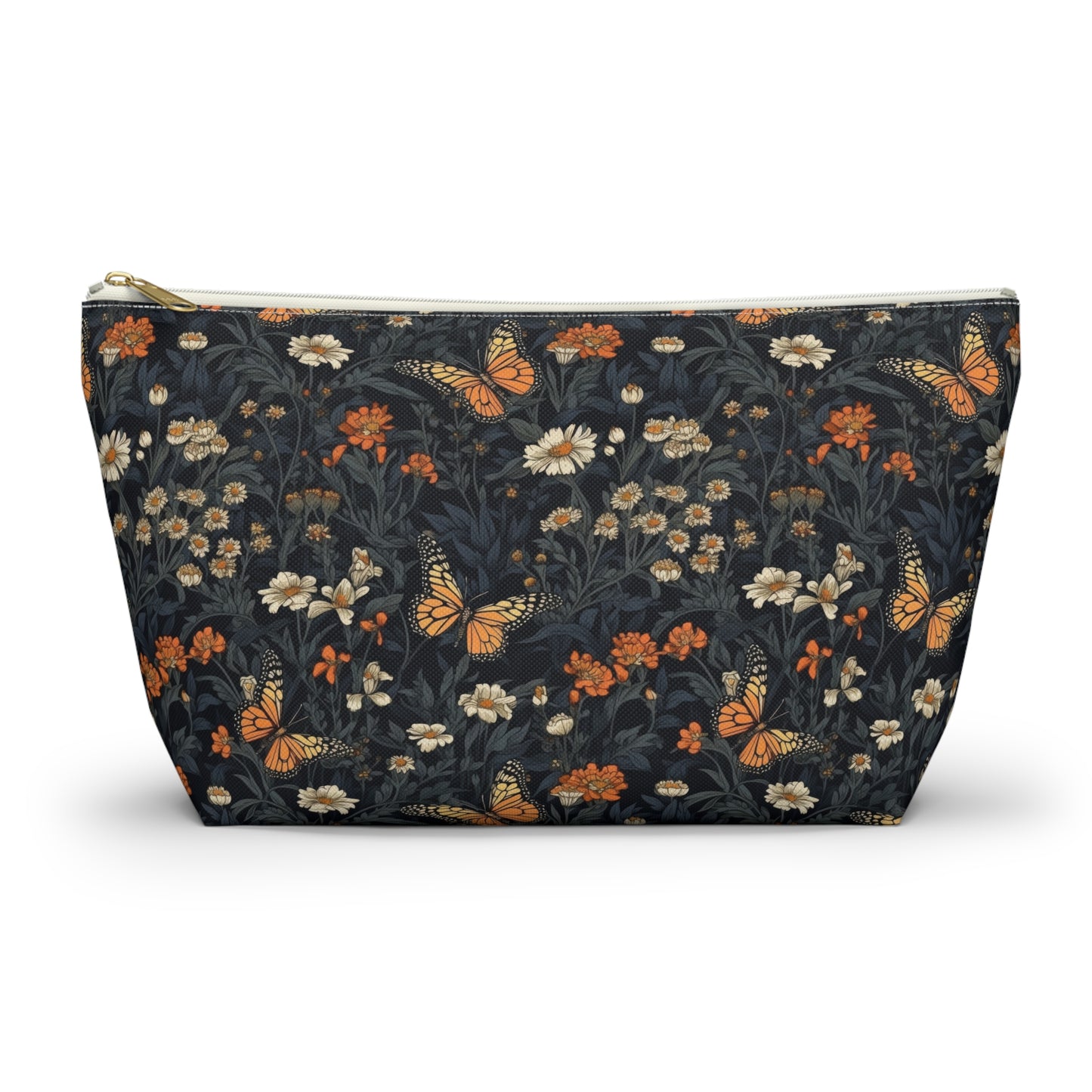 Dark Monarch Butterfly Floral Accessory Pouch w T-bottom