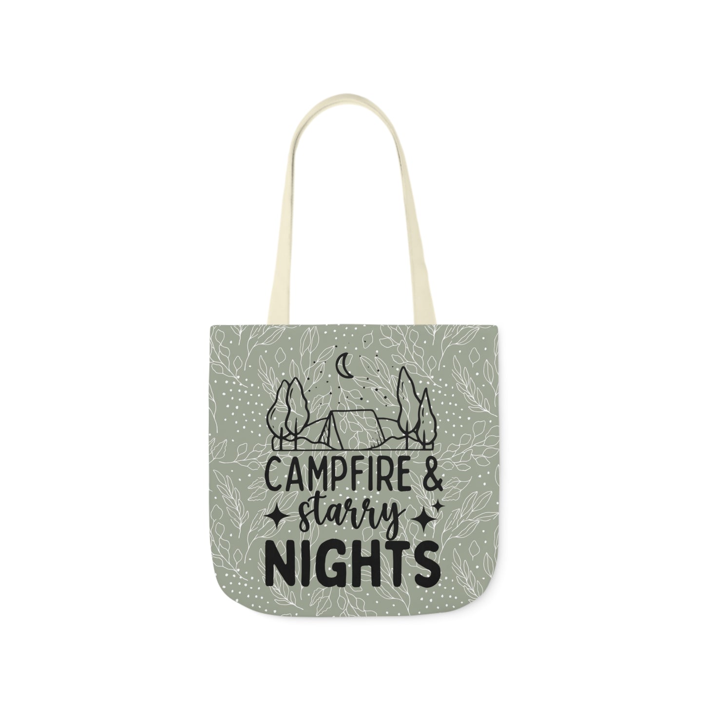 Green Floral Campfire & Starry Nights Canvas Tote Bag, 3-Color Straps