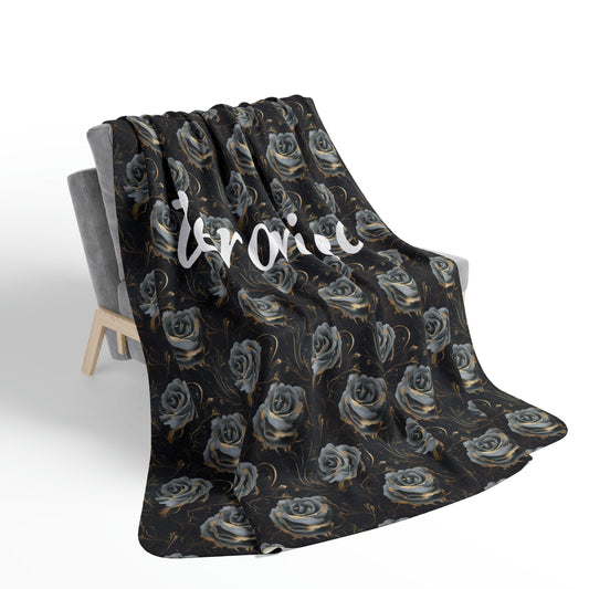 Personalized Black Rose Fleece Sherpa Blanket