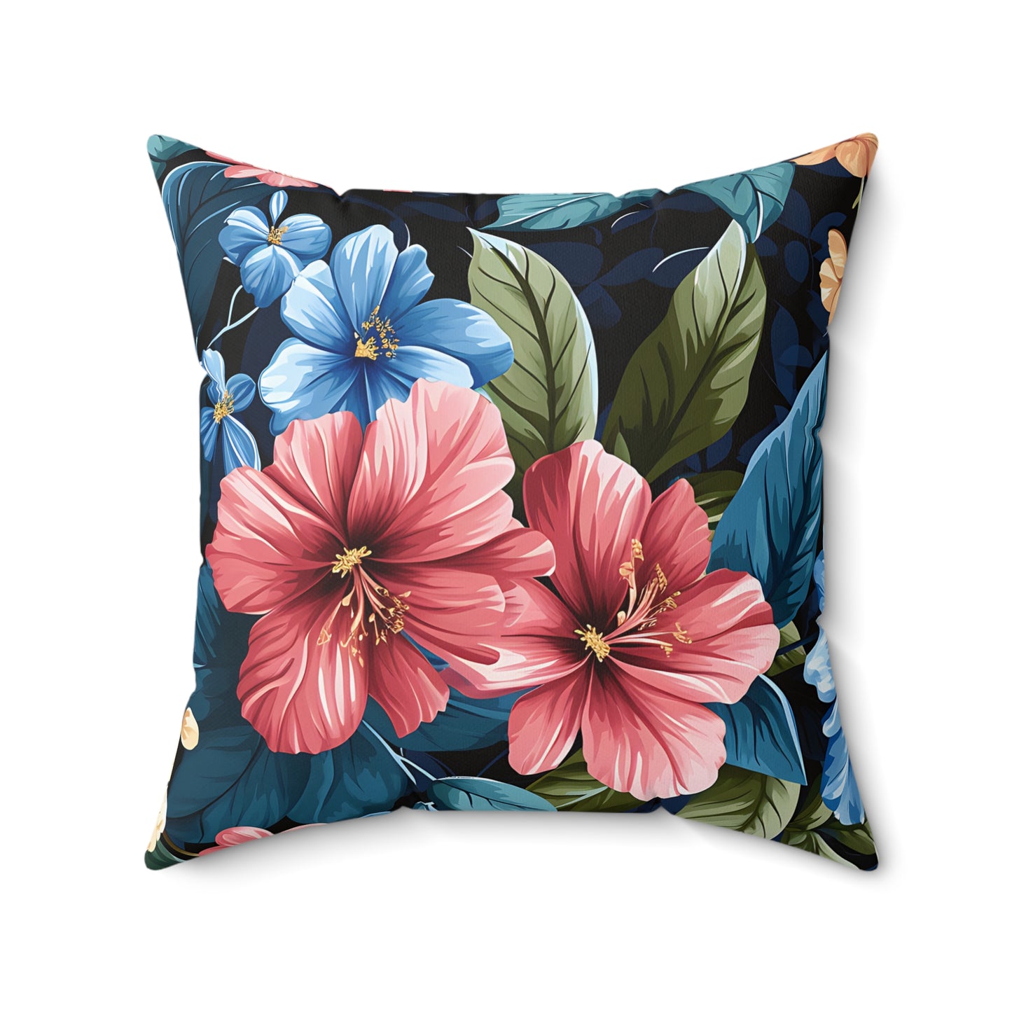 Dark Tropical Floral Spun Polyester Square Pillow