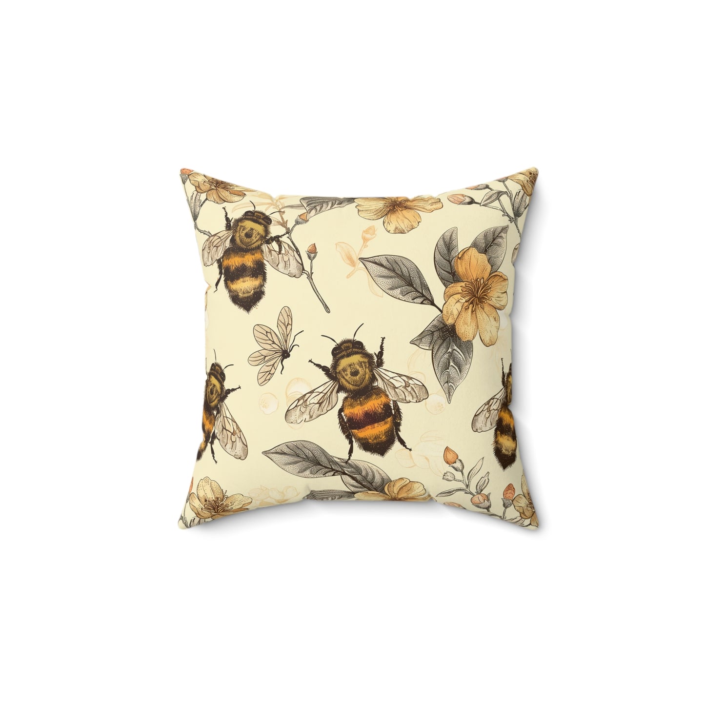 Vintage Bees Faux Suede Square Pillow