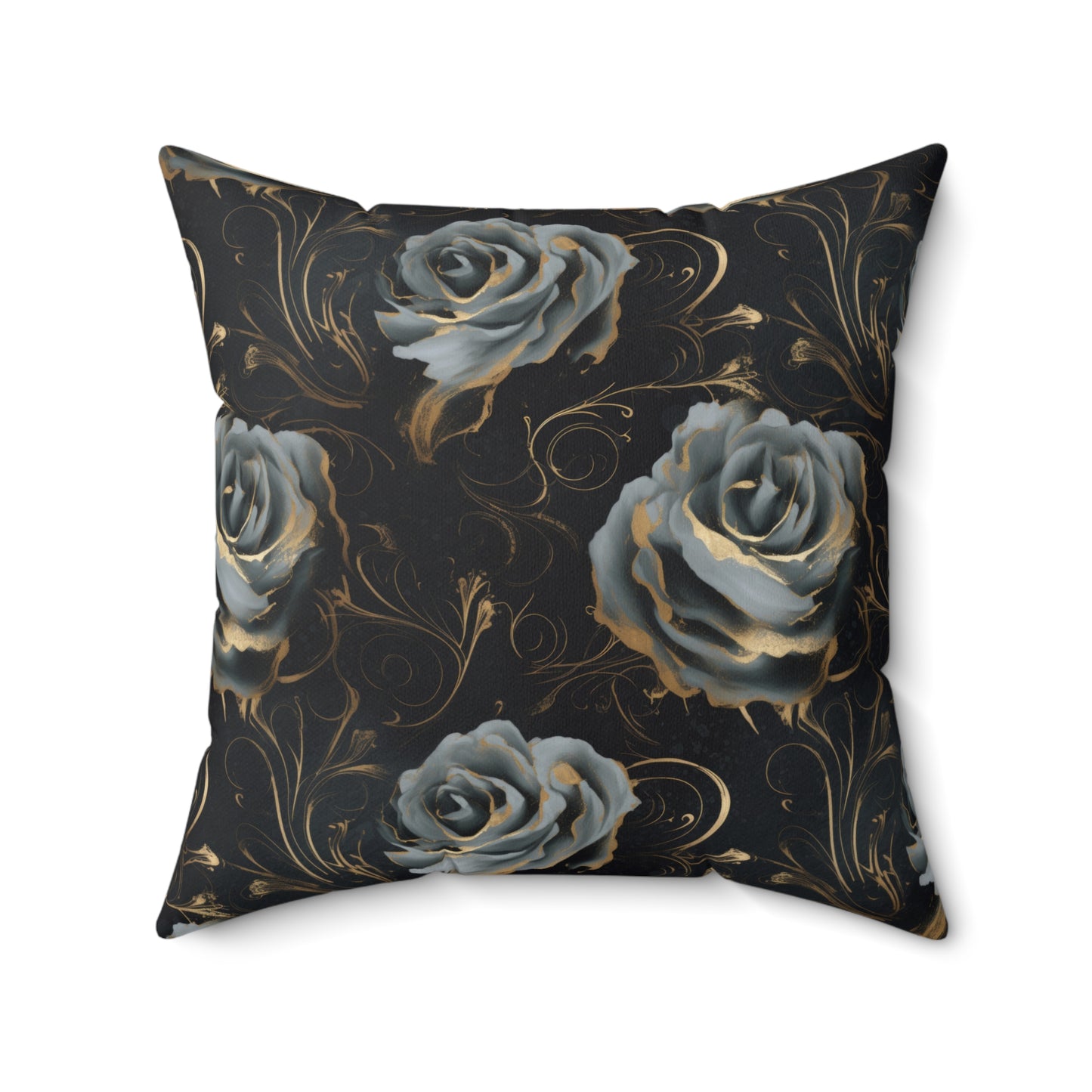 Black Blue Rose Spun Polyester Square Pillow