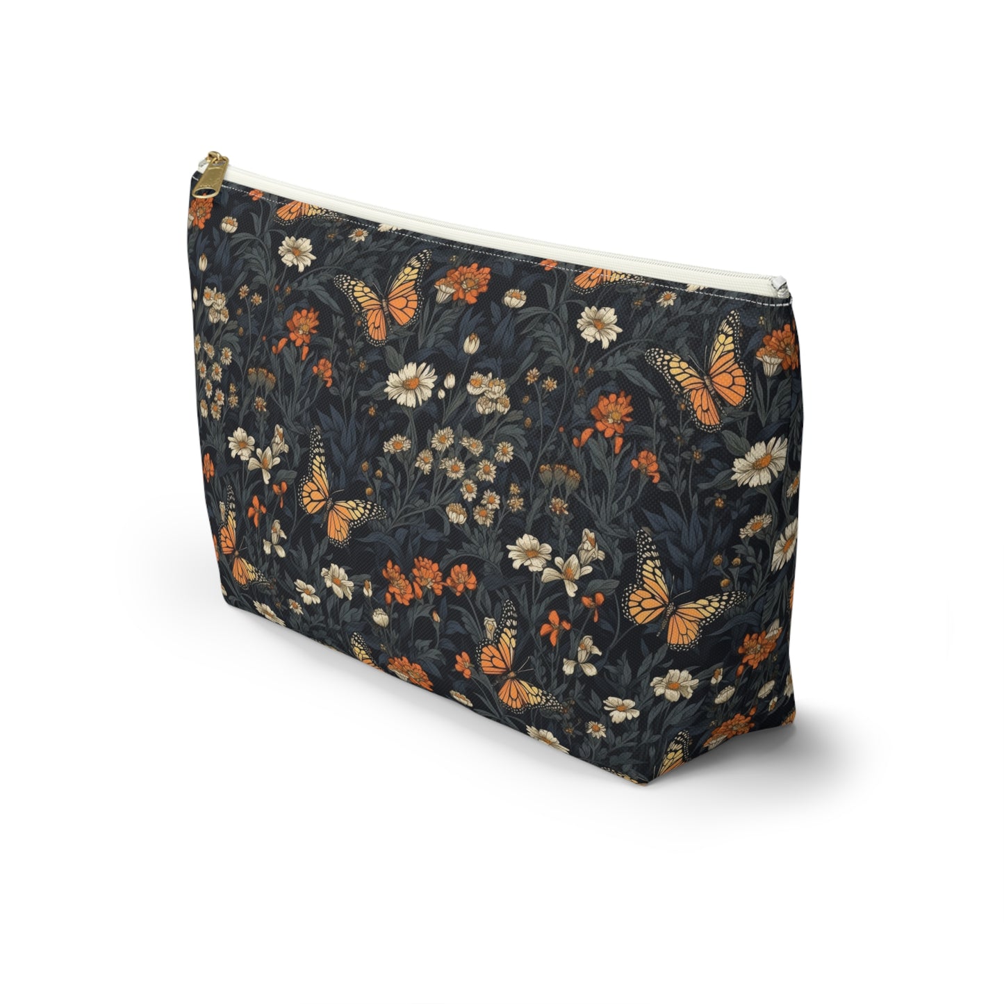 Dark Monarch Butterfly Floral Accessory Pouch w T-bottom